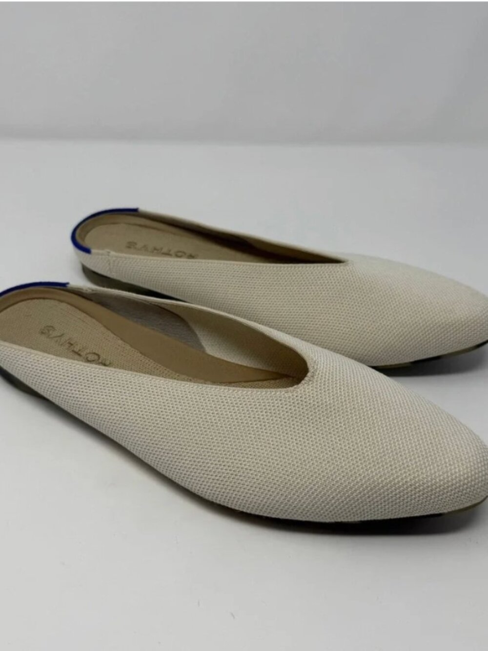 NWOB Rothys The Almond Demi Mules Off White Cream Tortoise Shell Sole Size 9